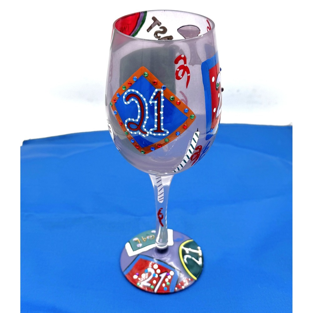 Lolita 21st Birthday Celebration Wine Glass Hand Painted "21" with Recipe